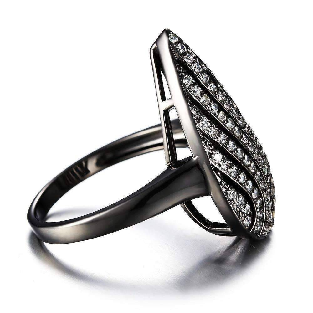 Feshionn IOBI Rings Ebony Swirl Black Gold Filigree and CZ Cocktail Ring