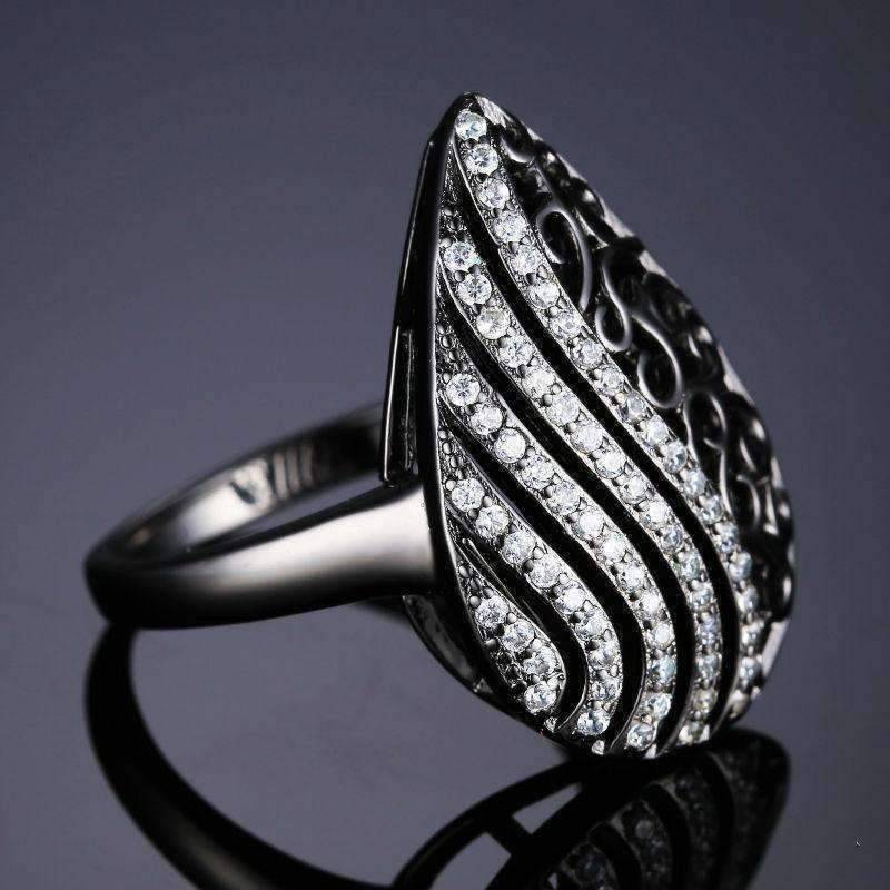 Feshionn IOBI Rings Ebony Swirl Black Gold Filigree and CZ Cocktail Ring