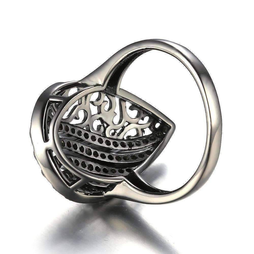 Feshionn IOBI Rings Ebony Swirl Black Gold Filigree and CZ Cocktail Ring