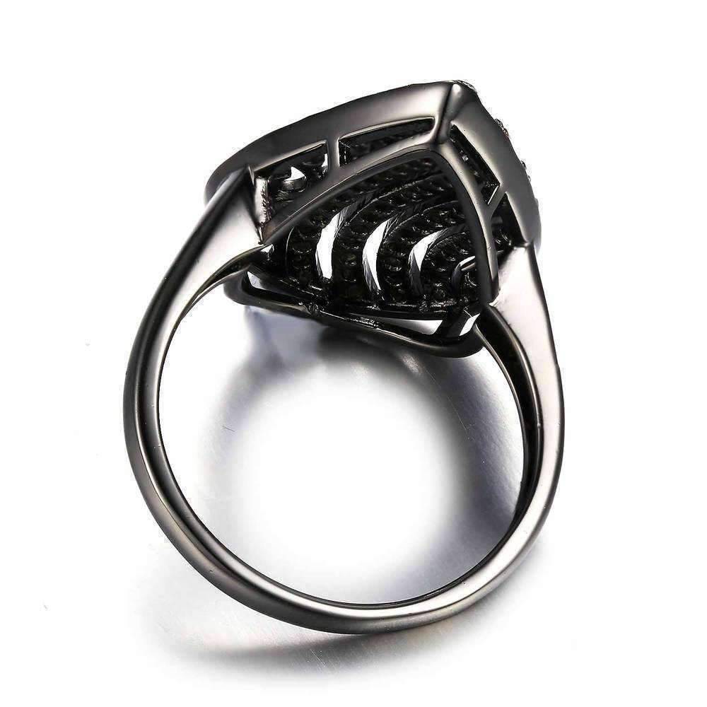 Feshionn IOBI Rings Ebony Swirl Black Gold Filigree and CZ Cocktail Ring