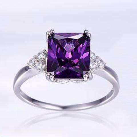 Feshionn IOBI Rings Emerald Cut Genuine Amethyst 5.25CT IOBI Precious Gems Ring