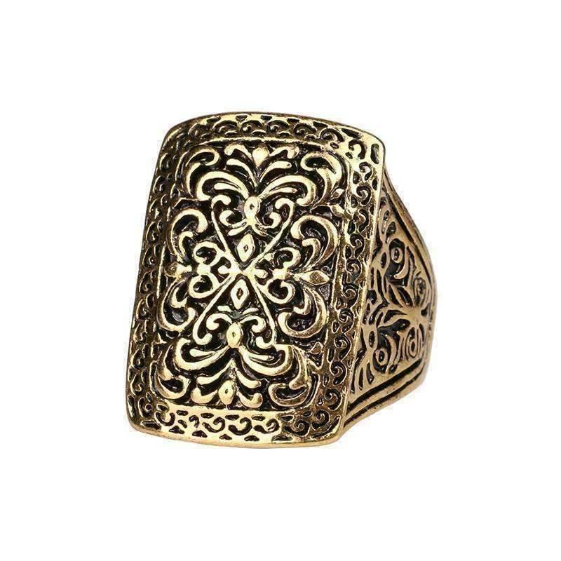 Feshionn IOBI Rings Gold Tone / 6.75 Medieval Era Patina Etched Cocktail Ring
