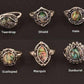 Feshionn IOBI Rings Halo Abalone Shell and Black Crystal Vintage Silver Ring