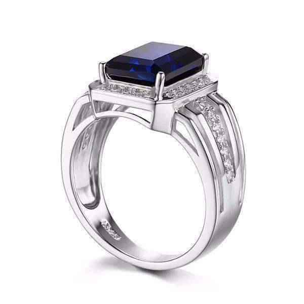 Feshionn IOBI Rings Reginald 4.3CT Emerald Cut Swiss Blue Sapphire IOBI Precious Gems Ring for Women or Men