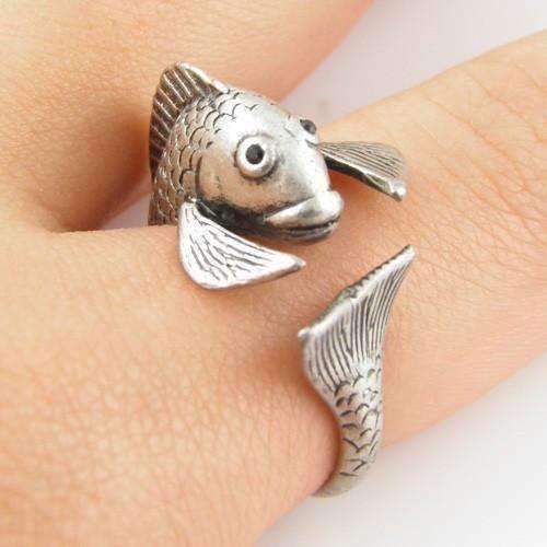 Feshionn IOBI Rings Silver Fish Friend Adjustable Animal Wrap Ring