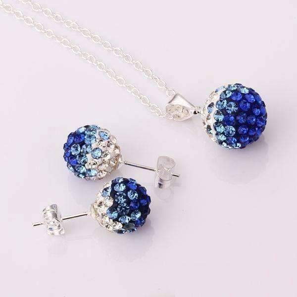 Feshionn IOBI Sets Blue Hombre Austrian Crystal Shamballa Bead Necklace & Earring Set