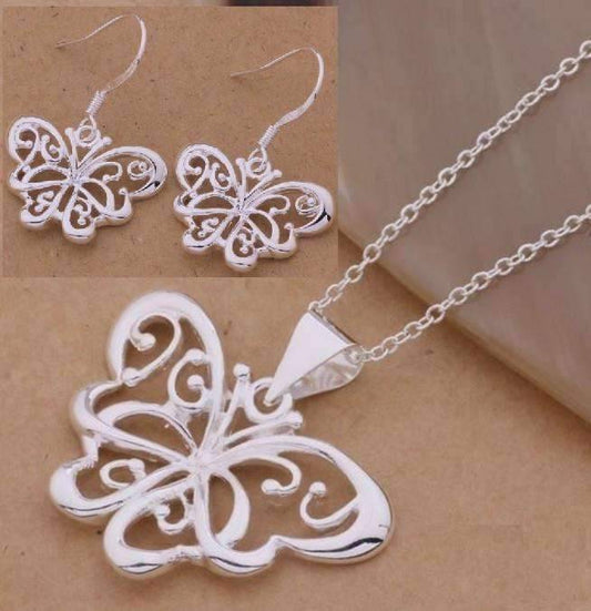 Feshionn IOBI Sets Silver Flights of Fancy Sterling Silver Butterfly Matching Necklace and Earring Set