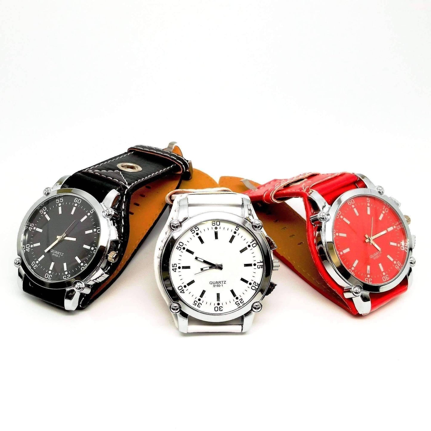 Feshionn IOBI Watches "Big Time" Over-sized Wrist Watch with Wide Leather Band - 3 Colors to Choose