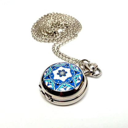 Feshionn IOBI Watches Blue and White Blue and White Floral Vintage Style Mini Pocket Watch