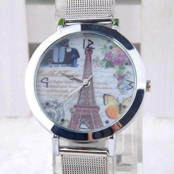 Feshionn IOBI Watches Eiffel Tower Silver Mesh Band Watch