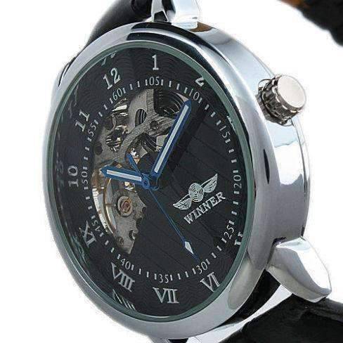 Feshionn IOBI Watches Sophisticated In Black Mechanical Skeleton Automatic Watch For Men