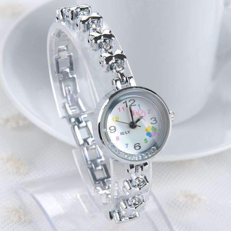 Feshionn IOBI Watches White Gold Gold Bows Floating Crystal Bezel Ladies Bracelet Watch