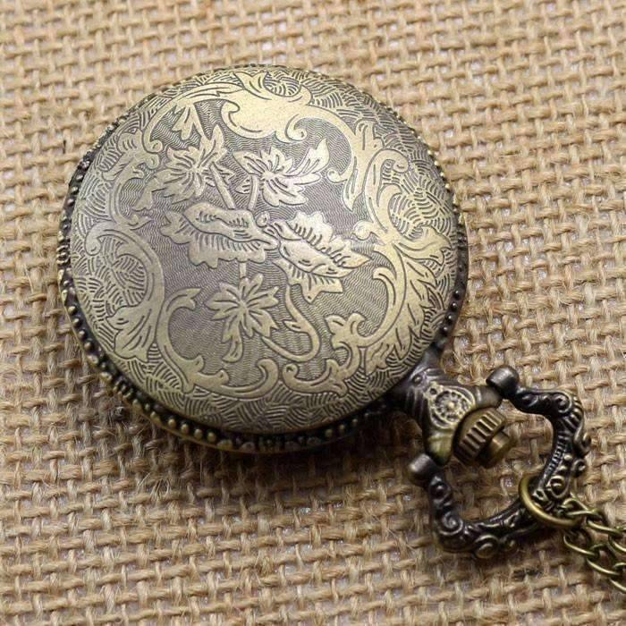 Feshionn IOBI Watches Wild Stallion Bronze Engraved Antique Style Pocket Watch Necklace