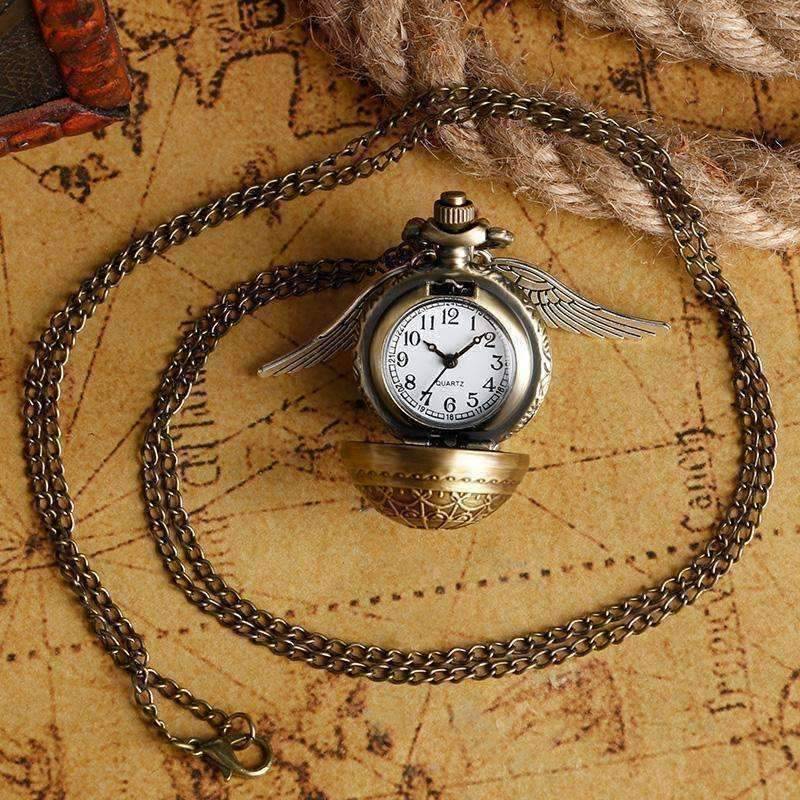 Feshionn IOBI Watches Wizard's Game Mini Snitch Gold-Tone Pocket Watch Necklace