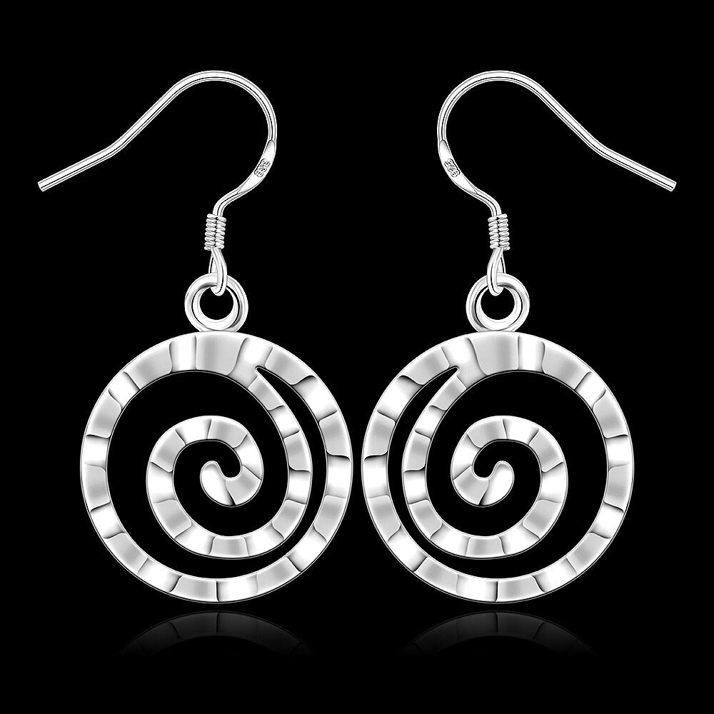 Hammered Spiral Silver Hook Earrings For Woman