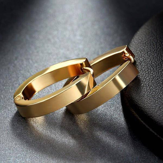 Elongated 15mm Gold Stainless Steel Huggie Hoop Earrings - For Men or Women