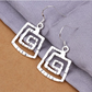 Hammered Spiral Square Silver Hook Earrings For Woman