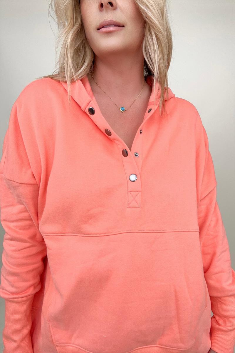 Batwing Sleeve Buttoned Hoodie with Pockets