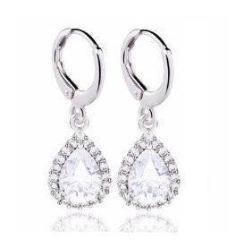 Teardrop Halo Zirconia Dangling Hoop Earrings for Women Special Occasions Wedding Bridal Holiday Birthday Anniversary