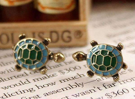 Tiny Turtle Green Enamel Stud Earrings