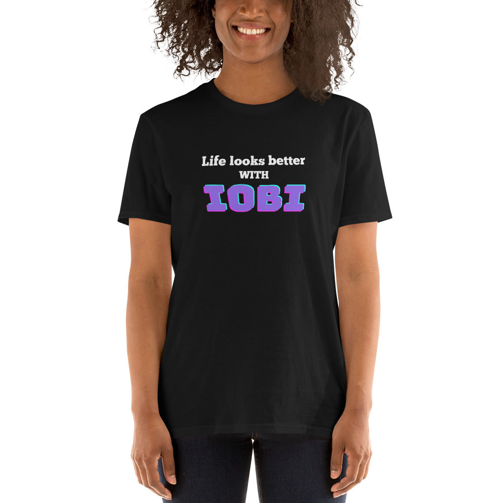 Short-Sleeve Women Soft T-Shirt Life Looks Better With IOBI Design by IOBI Original Apparel