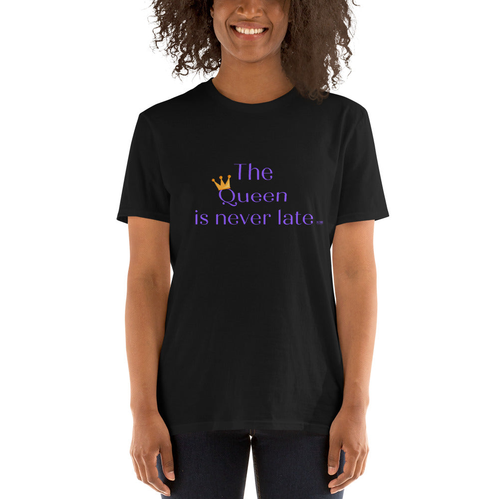 Short-Sleeve Women Soft T-Shirt The Queen Is Never Late Design by IOBI Original Apparel