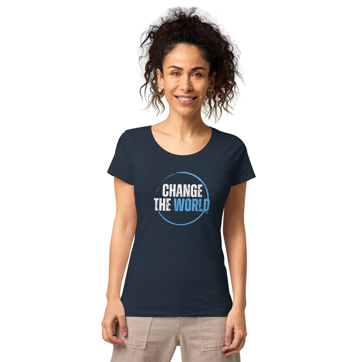 Women’s Basic Organic Eco-Friendly T-Shirt Soft Scoop Neck Change The World Design by IOBI Original Apparel