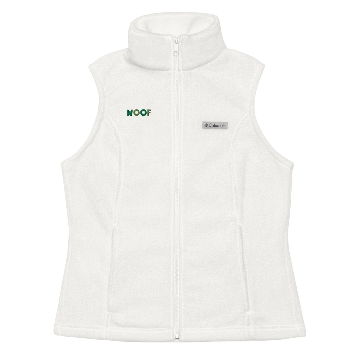 Women’s Columbia fleece Vest With Pocket Embroidery Woof for Dog Lover Mom