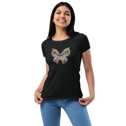 Women’s Fitted T-Shirt Super Soft & Stretchy Slim Fit Next Level Magical Butterfly Design by IOBI Original Apparel