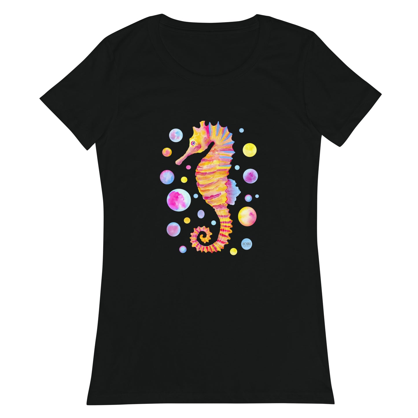 Women’s Fitted T-Shirt Super Soft & Stretchy Slim Fit Next Level Magical Sea Horse Design by IOBI Original Apparel