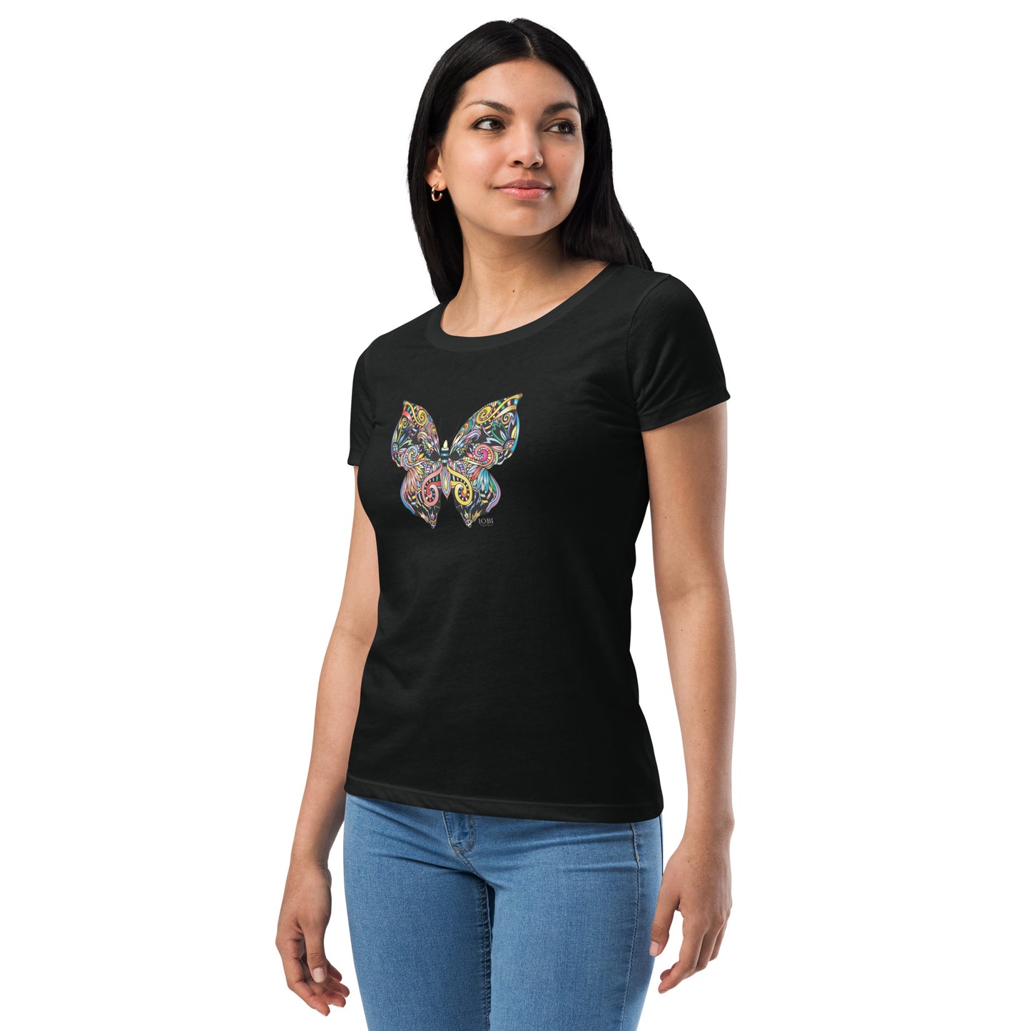 Women’s Fitted T-Shirt Super Soft & Stretchy Slim Fit Next Level Magical Butterfly Design by IOBI Original Apparel