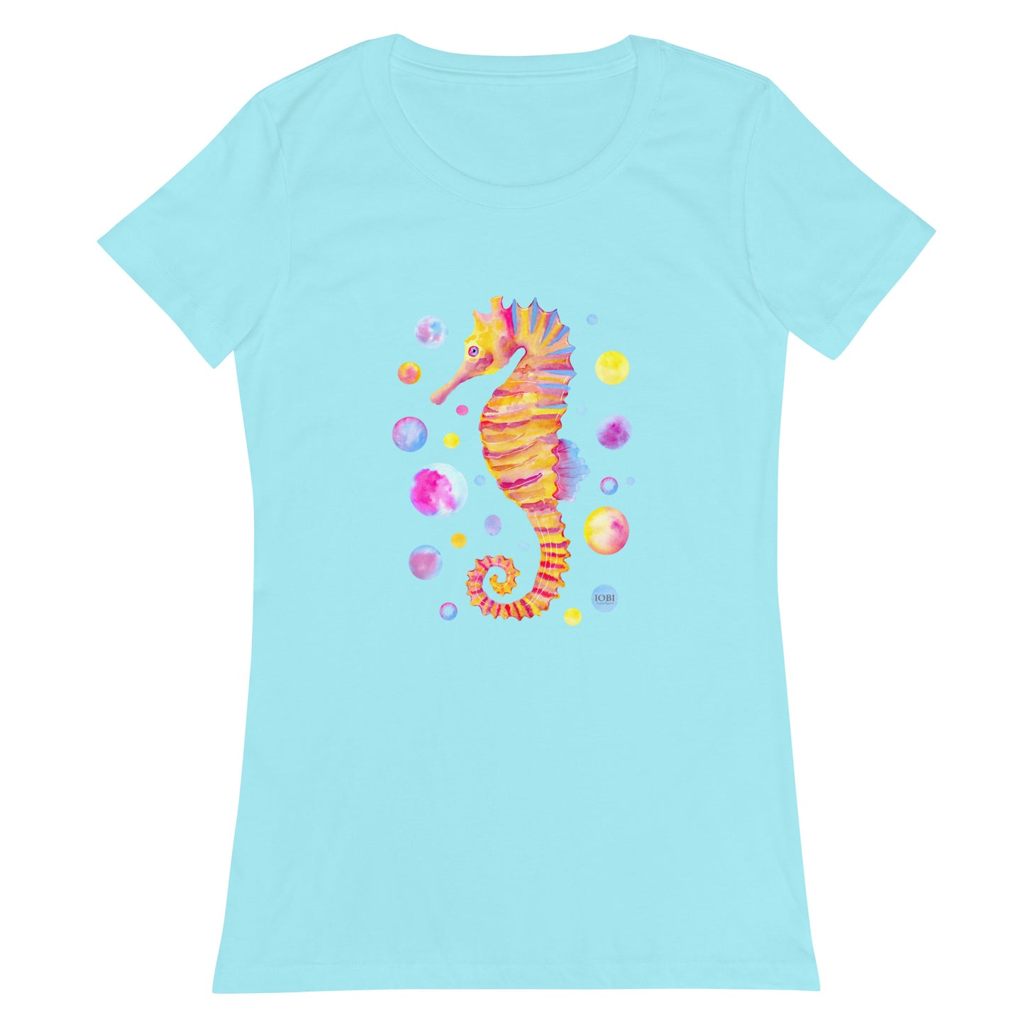 Women’s Fitted T-Shirt Super Soft & Stretchy Slim Fit Next Level Magical Sea Horse Design by IOBI Original Apparel