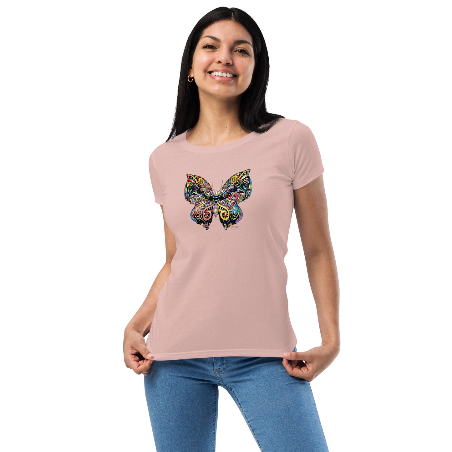 Women’s Fitted T-Shirt Super Soft & Stretchy Slim Fit Next Level Magical Butterfly Design by IOBI Original Apparel