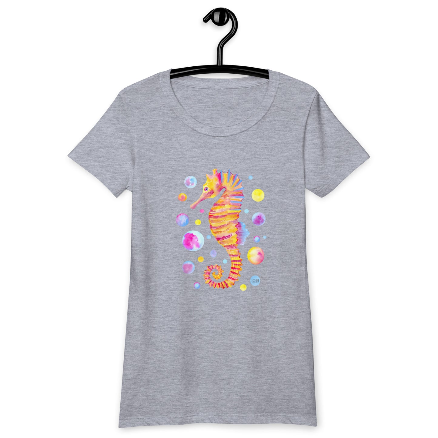 Women’s Fitted T-Shirt Super Soft & Stretchy Slim Fit Next Level Magical Sea Horse Design by IOBI Original Apparel