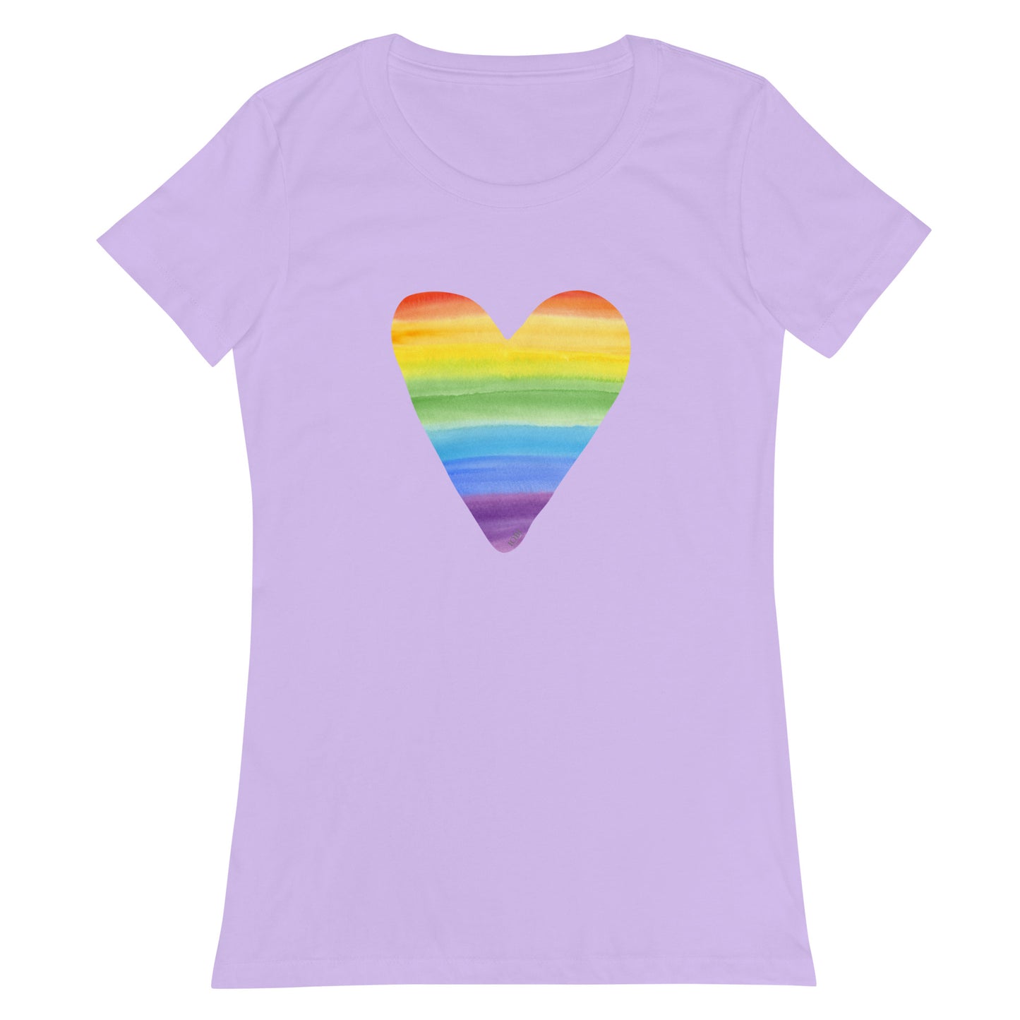 Women’s Fitted T-Shirt Super Soft & Stretchy Slim Fit Next Level Rainbow Heart Design by IOBI Original Apparel