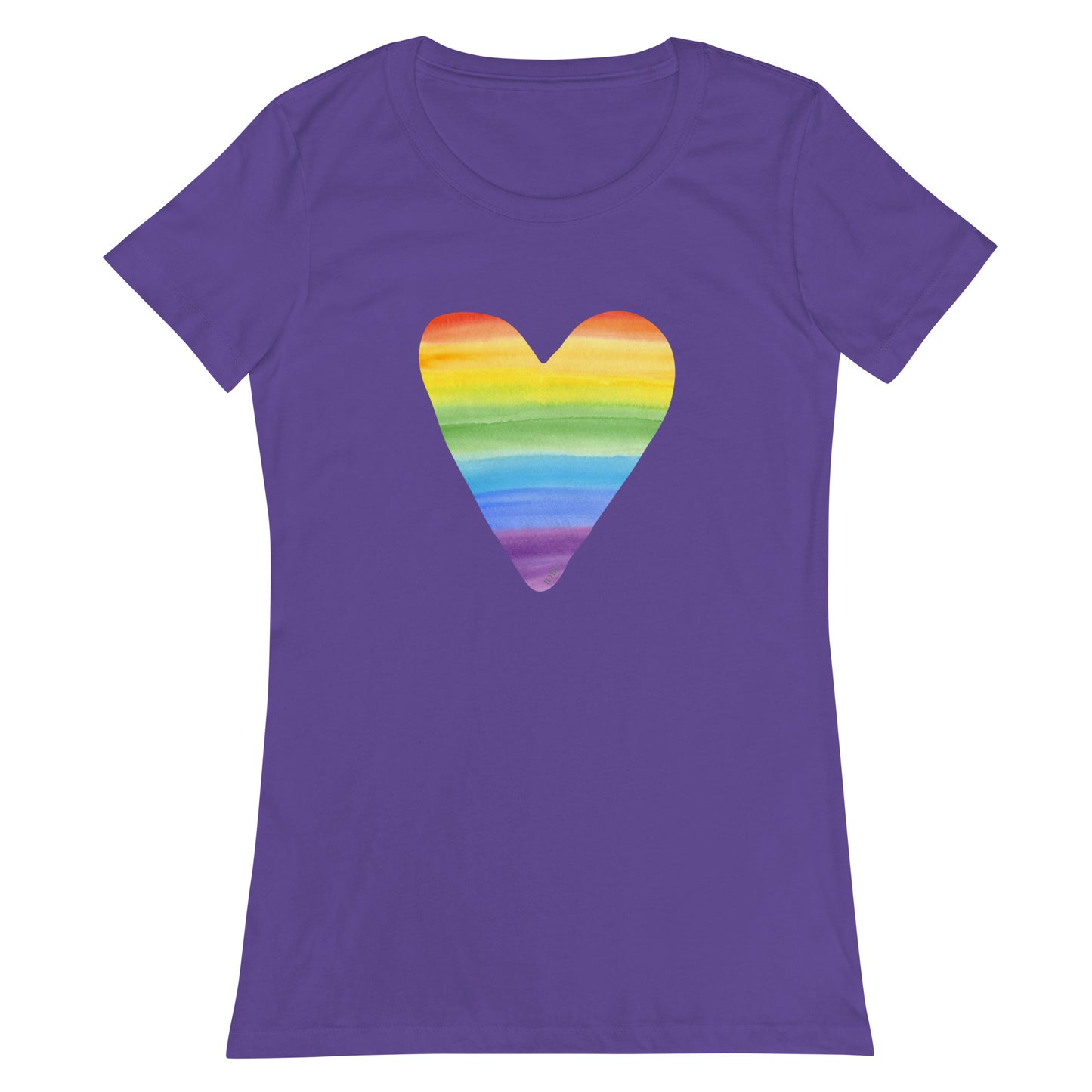 Women’s Fitted T-Shirt Super Soft & Stretchy Slim Fit Next Level Rainbow Heart Design by IOBI Original Apparel