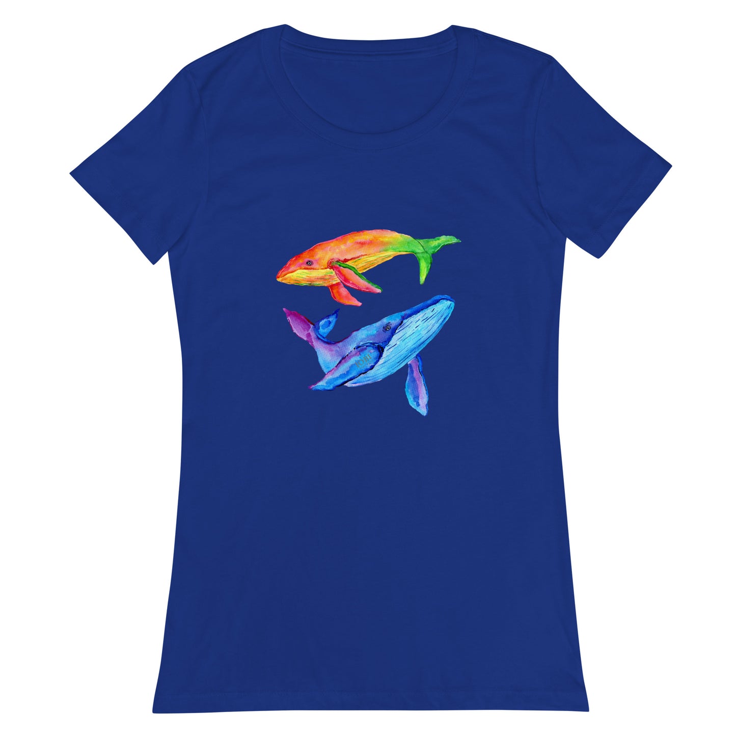 Women’s Fitted T-Shirt Super Soft & Stretchy Slim Fit Next Level Magical Whales Design by IOBI Original Apparel