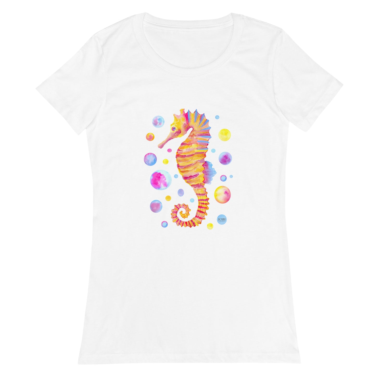 Women’s Fitted T-Shirt Super Soft & Stretchy Slim Fit Next Level Magical Sea Horse Design by IOBI Original Apparel