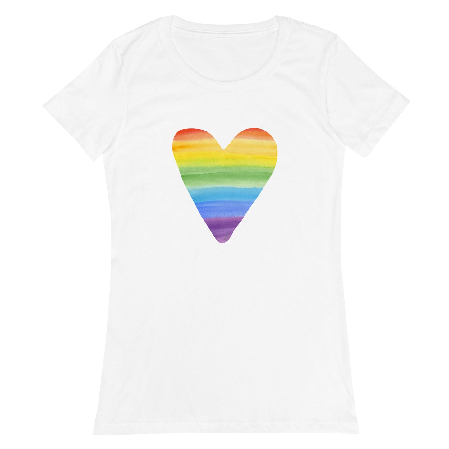 Women’s Fitted T-Shirt Super Soft & Stretchy Slim Fit Next Level Rainbow Heart Design by IOBI Original Apparel