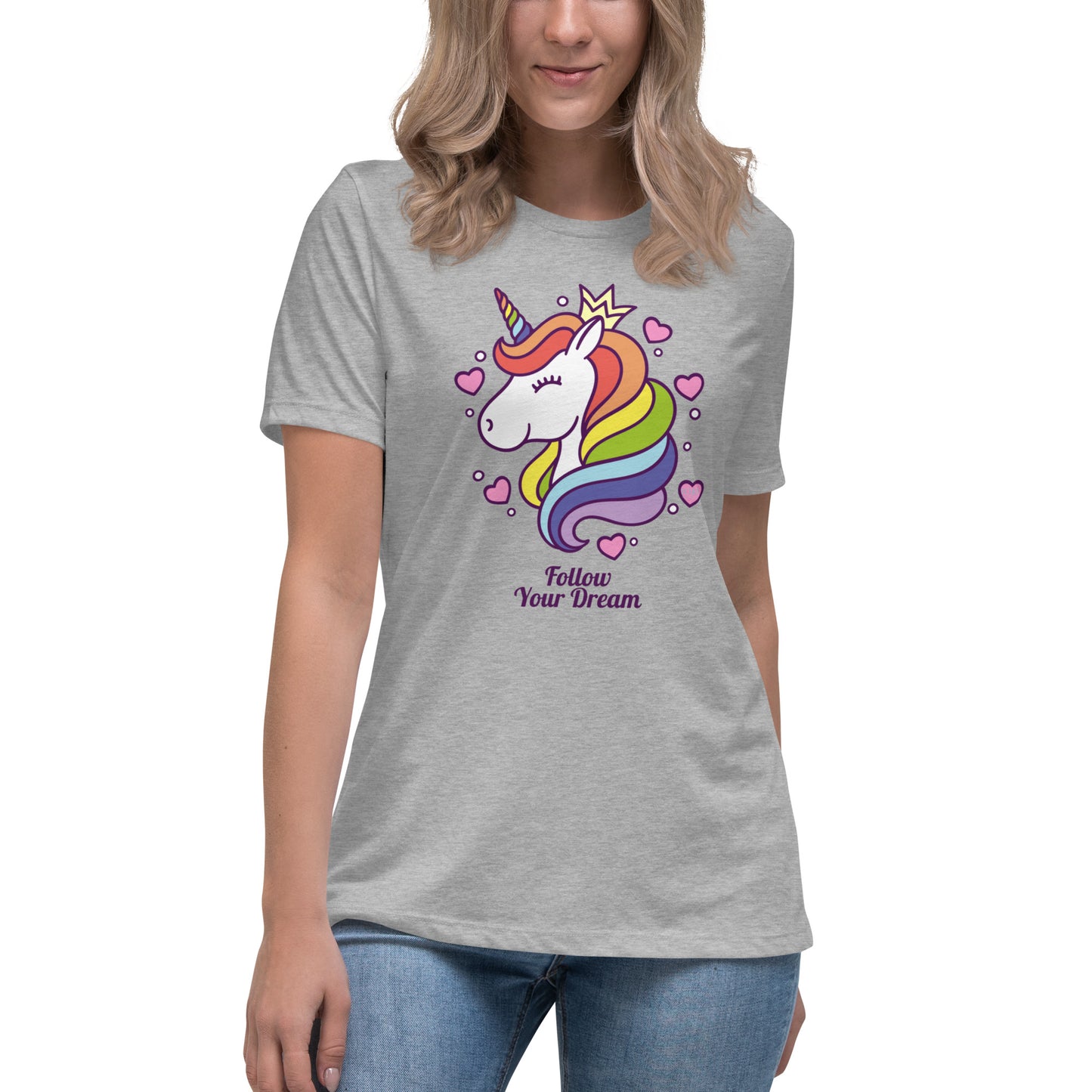 Women's Relaxed Soft & Smooth Premium Quality T-Shirt Follow Your Dream Unicorn Design by IOBI Original Apparel