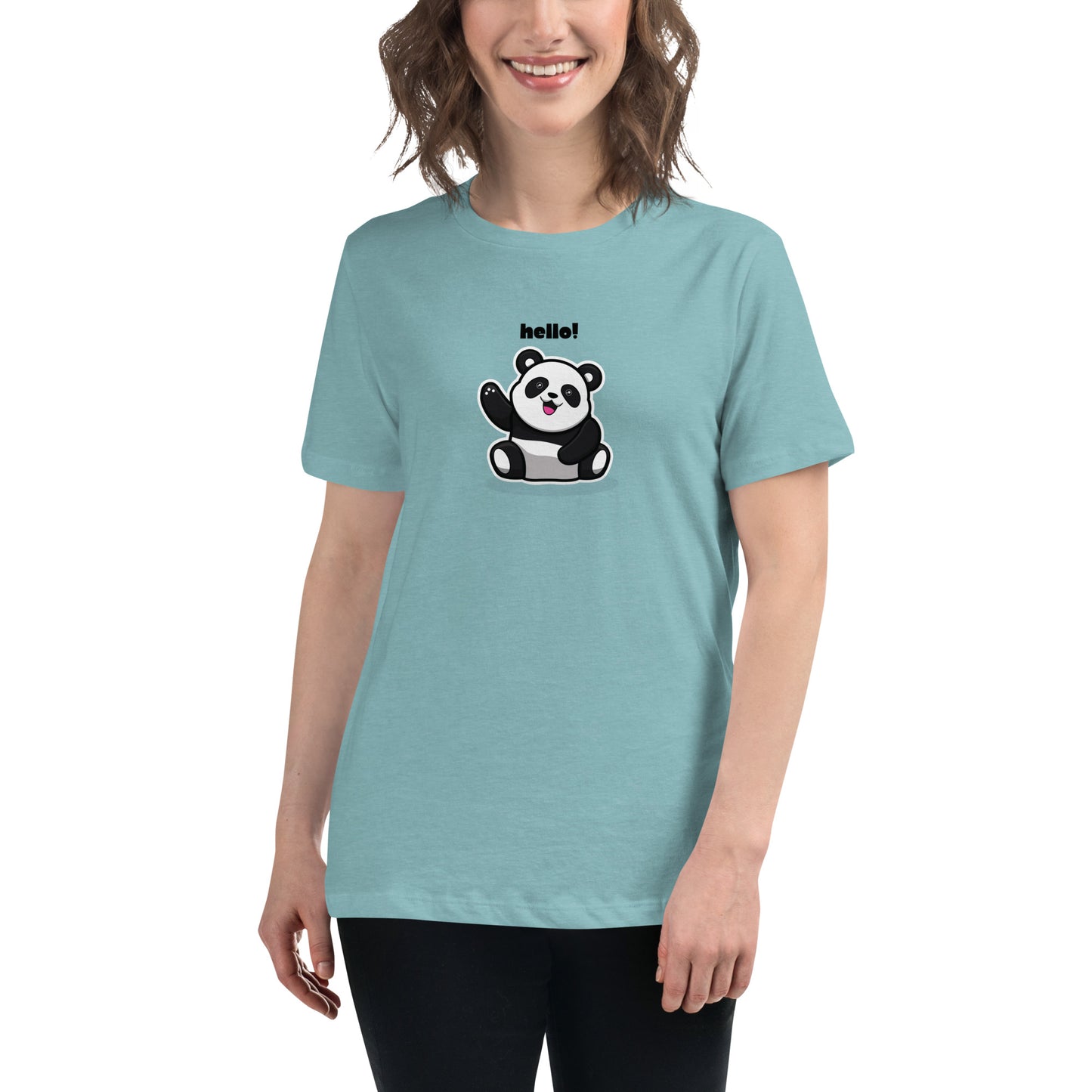 Women's Relaxed Soft & Smooth Premium Quality T-Shirt Panda Hello Design by IOBI Original Apparel