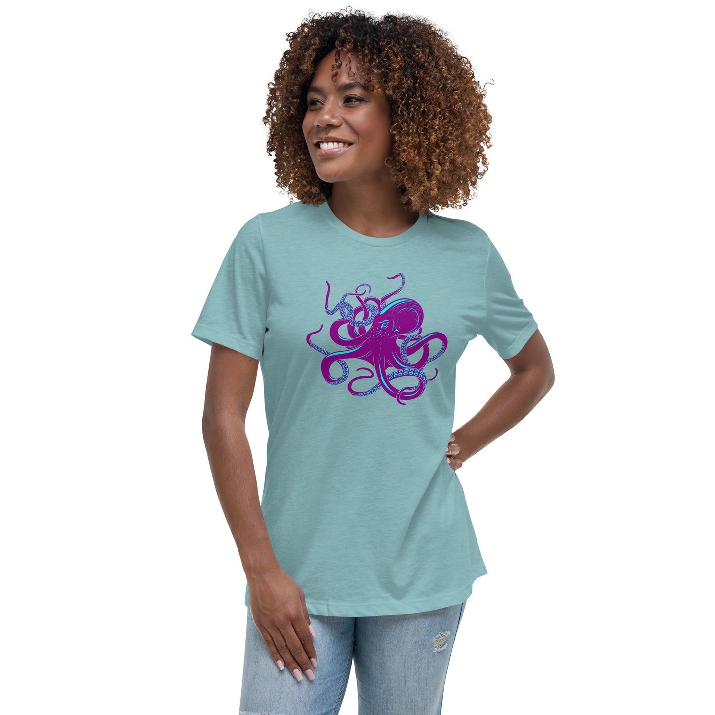 Women's Relaxed Soft & Smooth Premium Quality T-Shirt Cool Octopus Design by IOBI Original Apparel