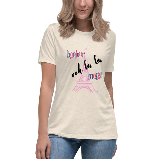Women's Relaxed Soft & Smooth Premium Quality T-Shirt Eiffel Tower France Design by IOBI Original Apparel