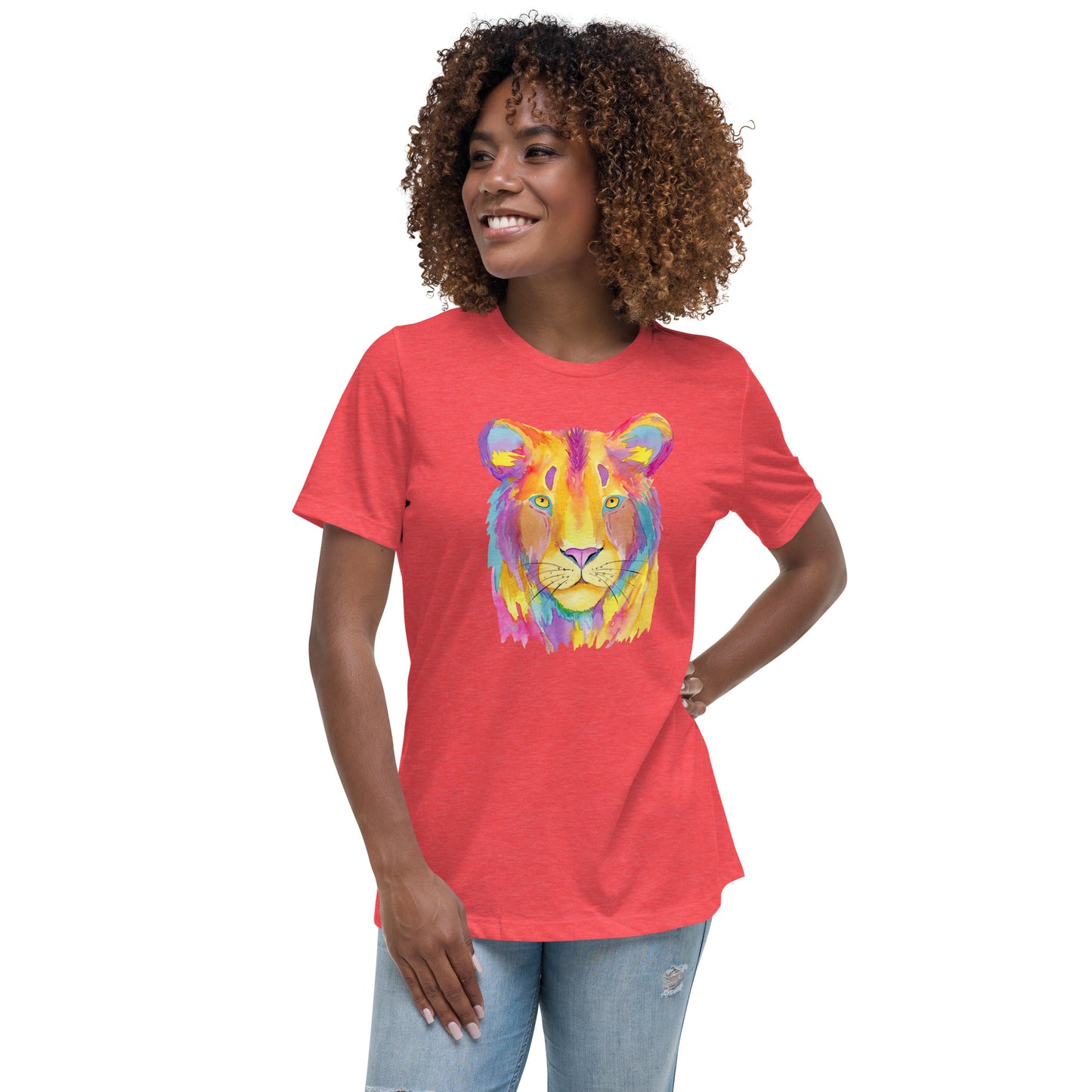 Women's Relaxed Soft & Smooth Premium Quality T-Shirt Colorful Tiger Design by IOBI Original Apparel