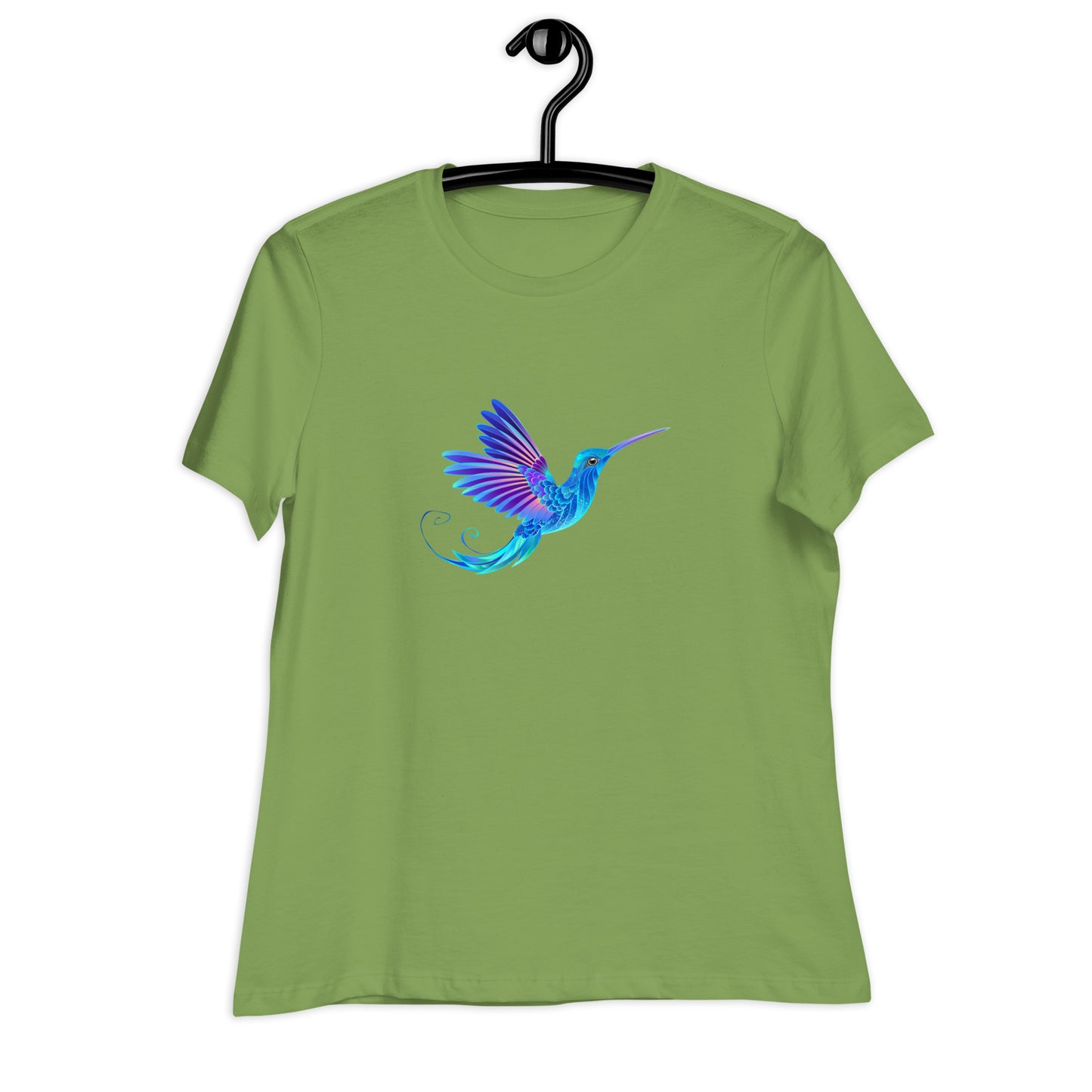 Women's Relaxed Soft & Smooth Premium Quality T-Shirt Magical Blue Hummingbird Design by IOBI Original Apparel