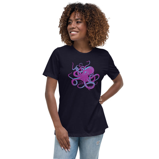 Women's Relaxed Soft & Smooth Premium Quality T-Shirt Cool Octopus Design by IOBI Original Apparel