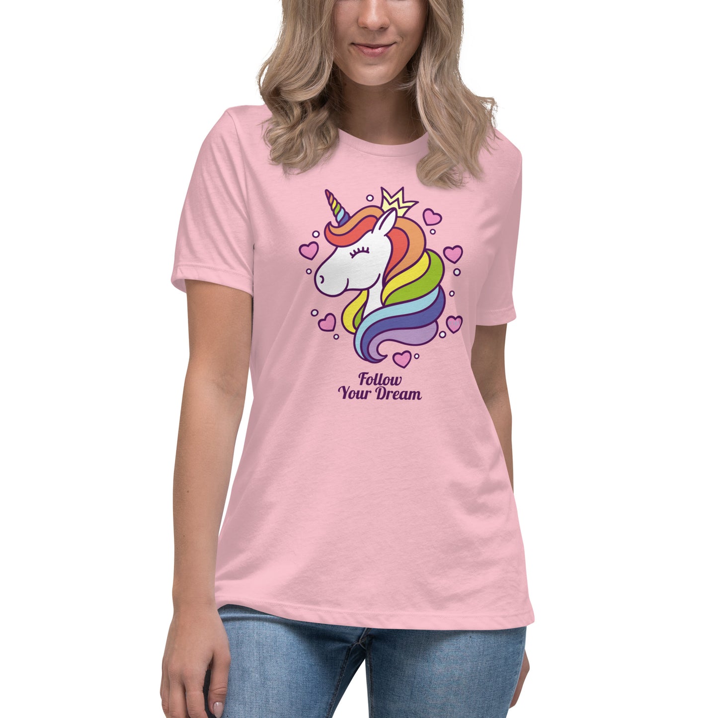 Women's Relaxed Soft & Smooth Premium Quality T-Shirt Follow Your Dream Unicorn Design by IOBI Original Apparel