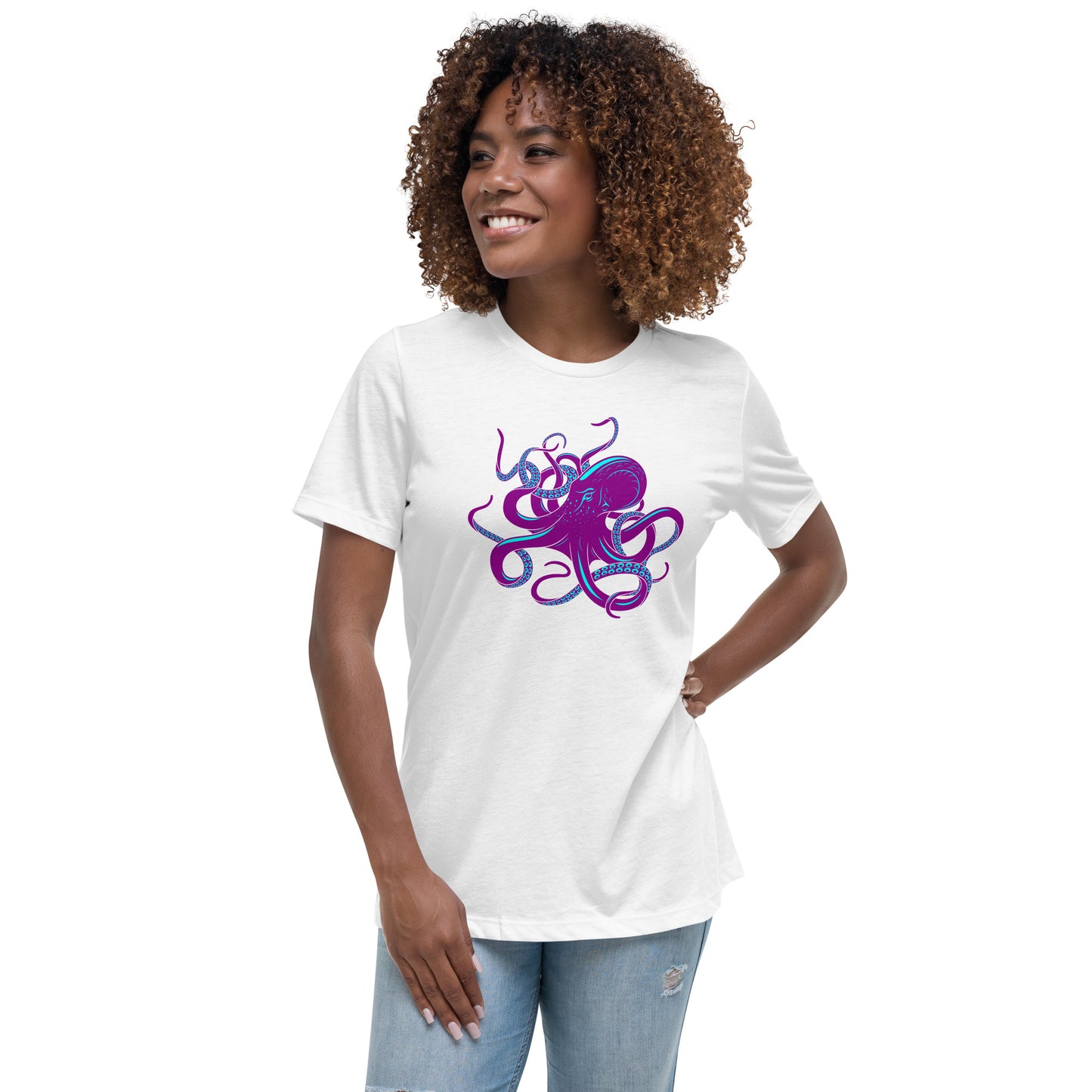 Women's Relaxed Soft & Smooth Premium Quality T-Shirt Cool Octopus Design by IOBI Original Apparel