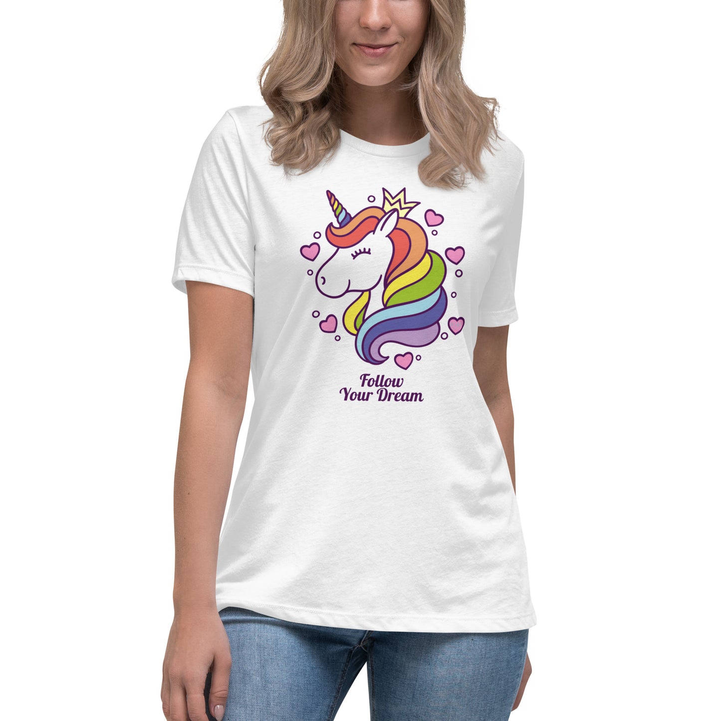 Women's Relaxed Soft & Smooth Premium Quality T-Shirt Follow Your Dream Unicorn Design by IOBI Original Apparel