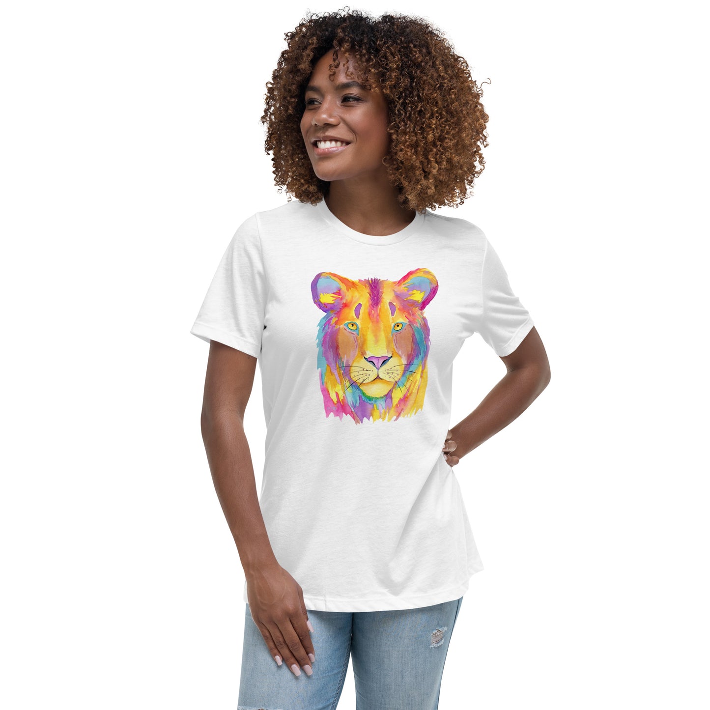 Women's Relaxed Soft & Smooth Premium Quality T-Shirt Colorful Tiger Design by IOBI Original Apparel